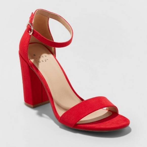 a new day Shoes - A New Day Red Chunky Heel with Ankle Strap 9